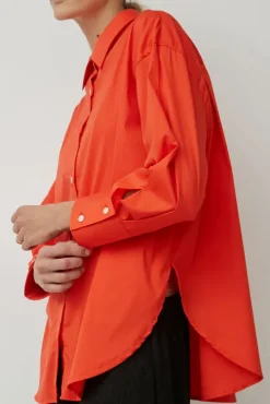 Oversize Cotton Shirt in Coral