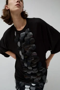 Oversized T-Shirt with Sequins in Black