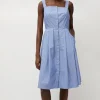 Party Dress in Wedgewood and White Stripe