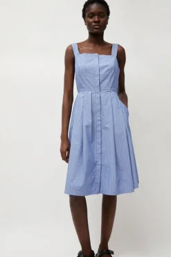 Party Dress in Wedgewood and White Stripe