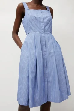 Party Dress in Wedgewood and White Stripe