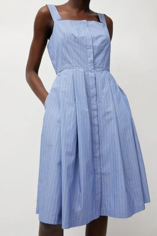 Party Dress in Wedgewood and White Stripe