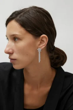 Pave Star Drop Earrings in White