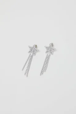 Pave Star Drop Earrings in White