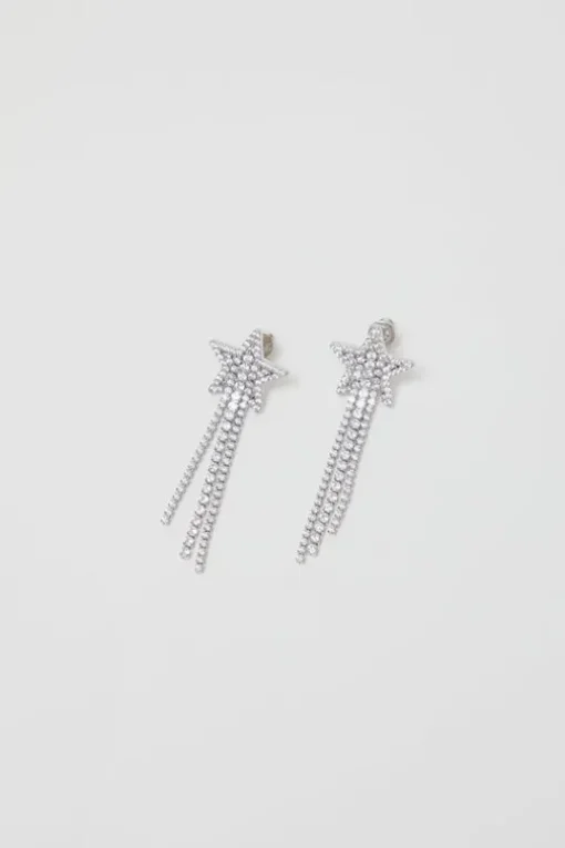 Pave Star Drop Earrings in White