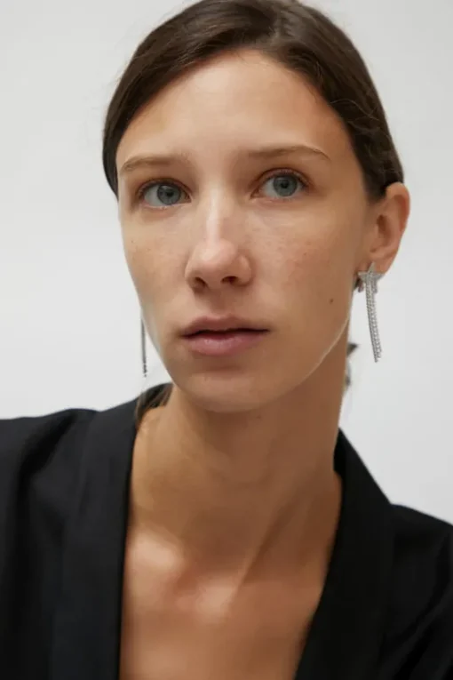Pave Star Drop Earrings in White