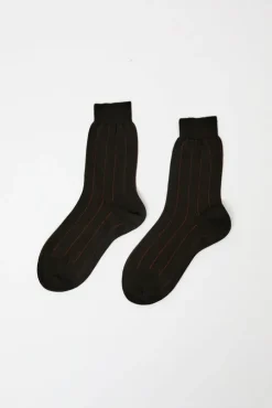 Pinstripe Viscose Socks in Dark Brown