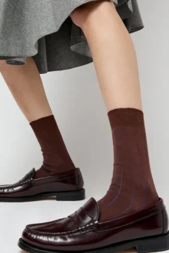 Pinstripe Viscose Socks in Caramel