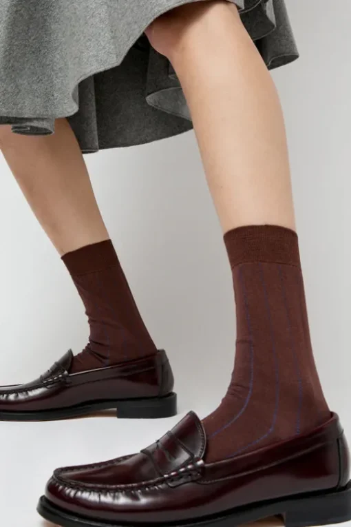 Pinstripe Viscose Socks in Caramel