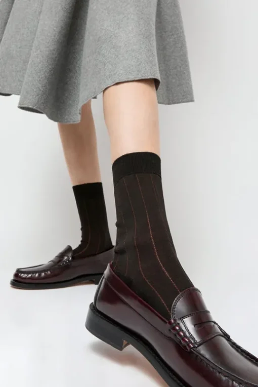 Pinstripe Viscose Socks in Dark Brown