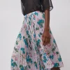 Pleated Asymmetric Skirt in Floral