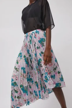 Pleated Asymmetric Skirt in Floral