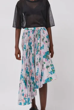 Pleated Asymmetric Skirt in Floral