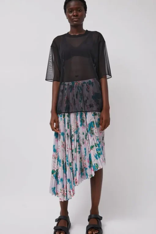 Pleated Asymmetric Skirt in Floral