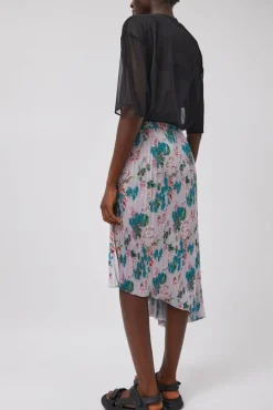 Pleated Asymmetric Skirt in Floral
