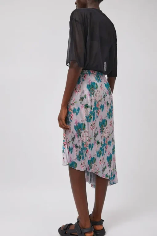Pleated Asymmetric Skirt in Floral