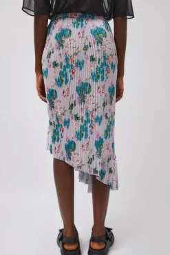 Pleated Asymmetric Skirt in Floral