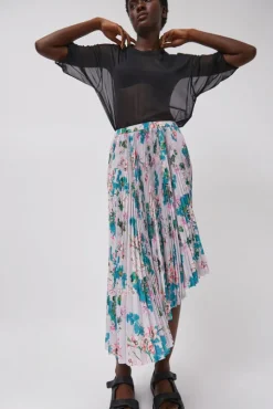 Pleated Asymmetric Skirt in Floral