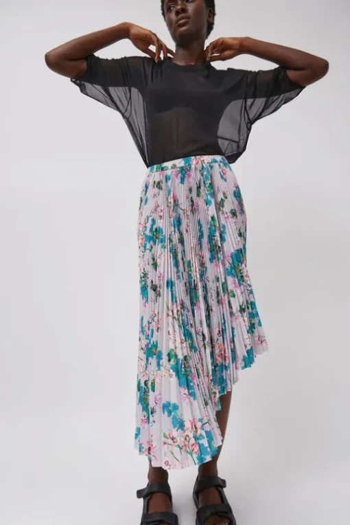 Pleated Asymmetric Skirt in Floral