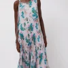 Pleated Asymmetric Sleeveless Dress in Floral