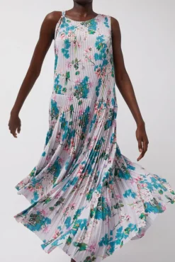 Pleated Asymmetric Sleeveless Dress in Floral