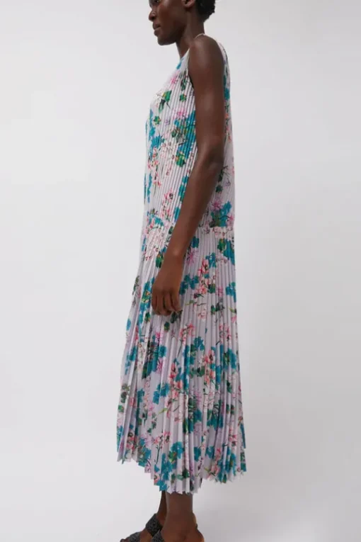 Pleated Asymmetric Sleeveless Dress in Floral