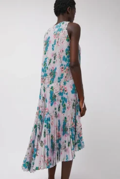 Pleated Asymmetric Sleeveless Dress in Floral