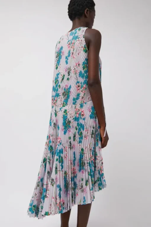 Pleated Asymmetric Sleeveless Dress in Floral