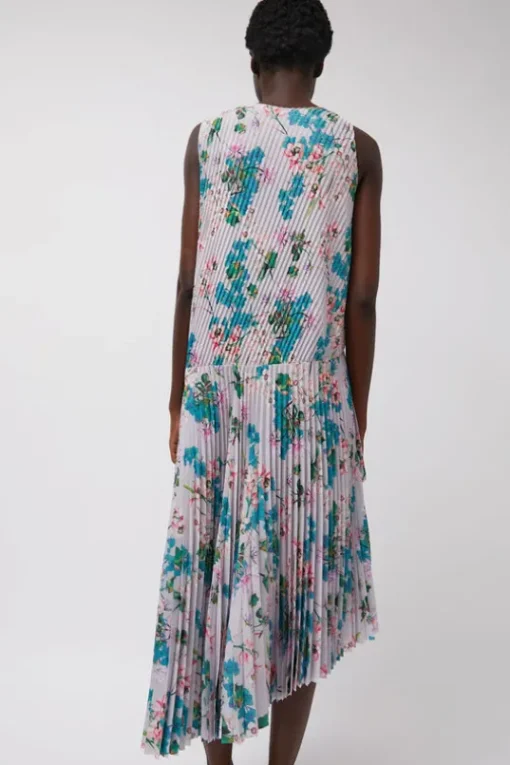 Pleated Asymmetric Sleeveless Dress in Floral