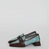 Pointed Loafer in Aqua Plissé and Sequoia Nappa