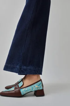 Pointed Loafer in Aqua Plissé and Sequoia Nappa