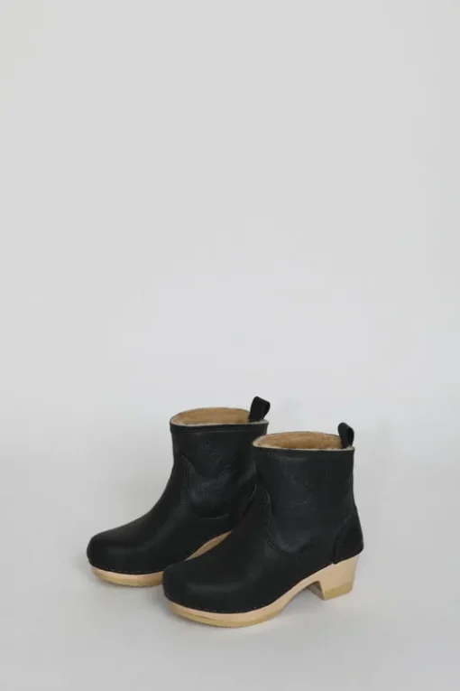 5" Pull On Shearling Clog Boot on Mid Heel in Ink Aviator