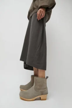 5" Pull on Shearling Clog Boot on Mid Heel in Mist