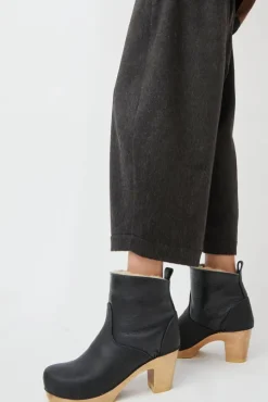 5" Pull On Shearling Clog Boot on High Heel in Ink Aviator