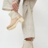 5" Pull On Shearling Clog Boot on Mid Tread in Bone Suede on White Base