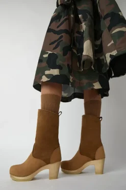 9" Pull On Shearling Clog Boot on High Heel in Copper