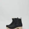 5" Pull on Shearling Clog Boot on Mid Tread in Ink Aviator on White Base
