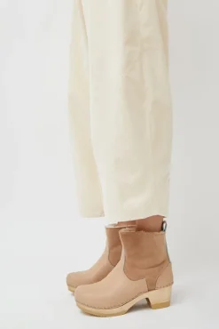 5" Pull on Shearling Clog Boot on Mid Heel in Fawn