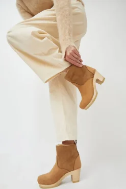 5" Pull on Shearling Clog Boot on High Heel in Copper