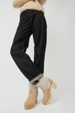 5" Pull On Shearling Clog Boot on High Heel in Bone Suede