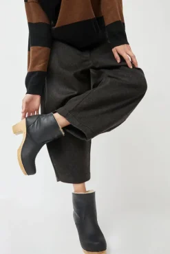5" Pull On Shearling Clog Boot on High Heel in Ink Aviator