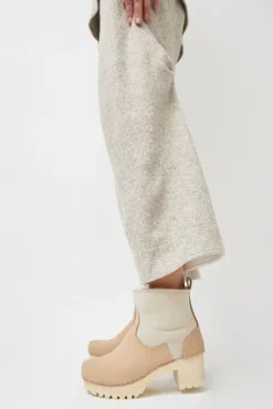 5" Pull On Shearling Clog Boot on Mid Tread in Bone Suede on White Base