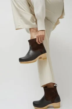 5" Pull on Shearling Clog Boot on Mid Heel in Umber