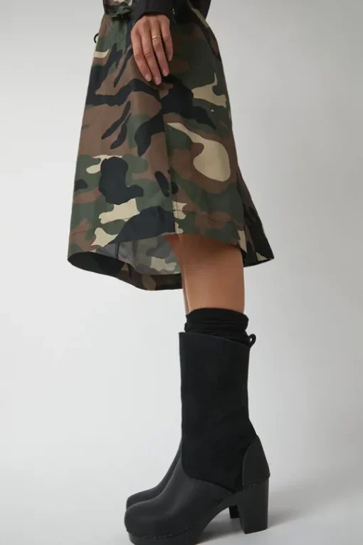 9" Pull On Shearling Clog Boot on High Heel in Black Suede on Black Base