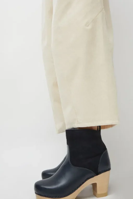 5" Pull on Shearling Clog Boot on High Heel in Navy and Night