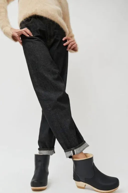 5" Pull On Shearling Clog Boot on Mid Heel in Ink Aviator