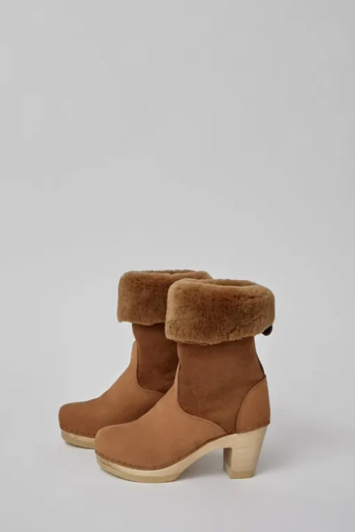 9" Pull On Shearling Clog Boot on High Heel in Copper