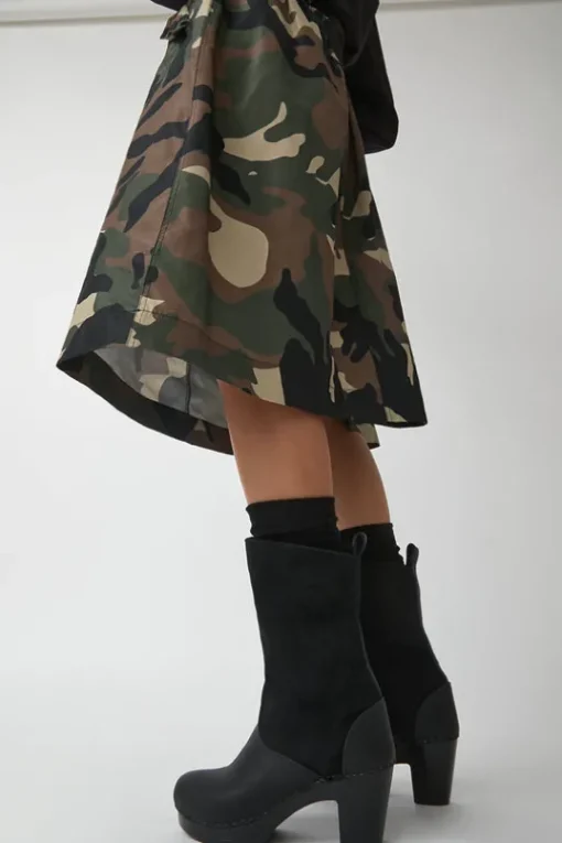 9" Pull On Shearling Clog Boot on High Heel in Black Suede on Black Base