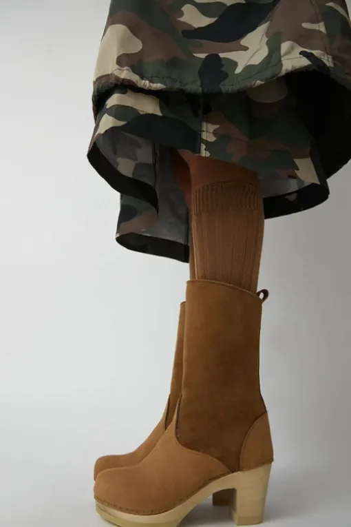 9" Pull On Shearling Clog Boot on High Heel in Copper