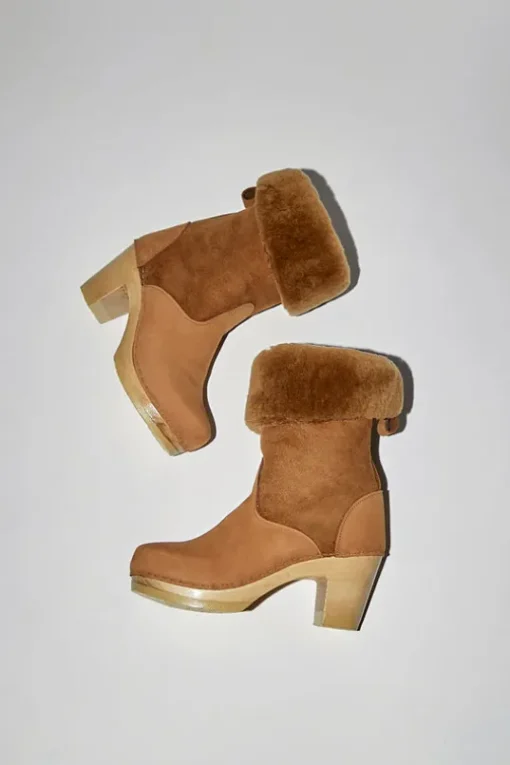 9" Pull On Shearling Clog Boot on High Heel in Copper